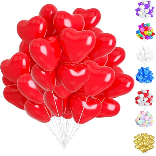 50 Stück Herzluftballons Rot, 12 Zoll Herzluftballons, Helium Herzluftballons, Latex Ballons mit Herzform für Geburtstags Valentinstag Hochzeitsdeko Brautdusche Verlobung Party von YOUYIKE