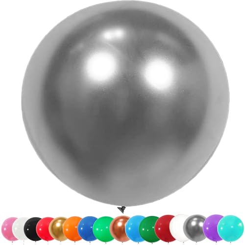 6 Stück Luftballons Gross, 36 Zoll Ballons Groß, Silber Latexballon, Luftballons XXL Groß, Grosse Luftballons XXL, Latex Riesige Ballon, für Hochzeit Babyparty Geburtstag Party Deko(91 cm) von YOUYIKE