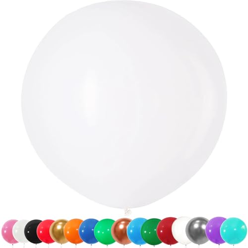 6 Stück Luftballons Gross, 36 Zoll Ballons Groß,Weißer Latexballon, Luftballons XXL Groß, Grosse Luftballons XXL, Latex Riesige Ballon, für Hochzeit Babyparty Geburtstag Party Deko(91 cm) von YOUYIKE