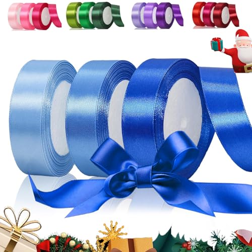 66m Blau Satinband, 25mm Geschenkband Breit, Schleifenband zum Verpacken, Dekoband Party Stoffband zum Geschenkverpackung, Bastelarbeiten, Geburtstag und Hochzeitsdekoration(22m/Roll) von YOUYIKE