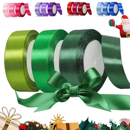 66m Grün Satinband, 25mm Geschenkband Breit, Schleifenband zum Verpacken, Dekoband Party Stoffband zum Geschenkverpackung, Bastelarbeiten, Geburtstag und Hochzeitsdekoration(22m/Roll) von YOUYIKE