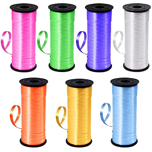 7 Rollen Geschenkbänder, 640 Meter lang (700 Yards), Ringelband Rolle,Geschenkband Polyband set für Geburtstag Hochzeit Ballonverschlüsse,Weihnachtsdekoration Party und Basteln Party Deko von YOUYIKE