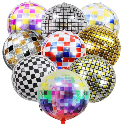 YOUYIKE 9 Stück Discokugel Luftballon, 22 Zoll 4D Disco Ballons, Mehrfarbige Disco-Folienballons für Disco Mottoparty Geburtstag Party Abschlussfeier Retro Dekoration 70er 80er 90er Jahre Deko von YOUYIKE