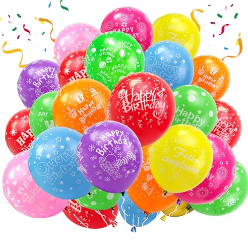 Geburtstag Luftballons, 50 Stück Bunt Premium Ballons, 30 cm Happy Birthday Luftballon, Ballons Geburtstag, Happy Birthday Ballon, Geeignet für Kinder ab 1 2 3 4 5 6 7 8 9 10 Jahren von YOUYIKE