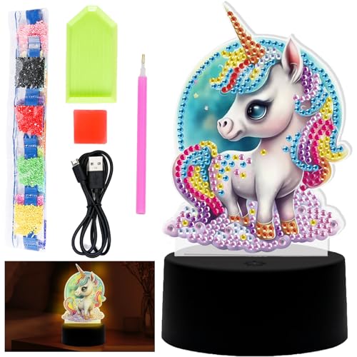 Diamond Painting Lampe Set, Diamond Painting Nachtlicht Bastelset Kinder, Kreative DIY Diamond Painting, Diamond Painting Kinder für Urlaub Geschenk, Geburtstagsgeschenk für Mädchen ab 5-12 Jahre von YOUYIKE