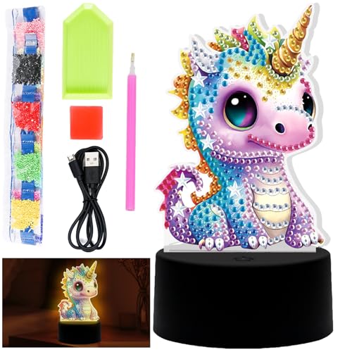 Diamond Painting Lampe Set, Diamond Painting Nachtlicht Bastelset Kinder, Kreative DIY Diamond Painting, Diamond Painting Kinder für Urlaub Geschenk, Geburtstagsgeschenk für Mädchen ab 5-12 Jahre von YOUYIKE