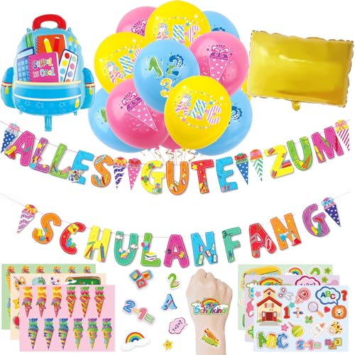 Einschulung Deko Set - Alles Gute zum Schulanfang Girlande, Folienballon, Schulkind Luftballons, Sticker - Schuleinführung Deko Set für Jungen und Mädchen Einschulung Deko Set - Alles Gute zum Schulanfang Girlande, Folienballon, Schulkind Luftballons, Sticker - Schuleinführung Deko Set für Jungen und Mädchen von YOUYIKE