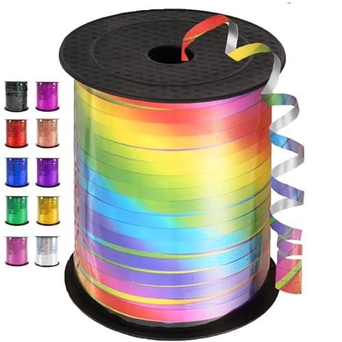 Geschenkband Bunt, 450 Meter/ 500 Yard Regenbogen Schleifenband, Glänzend Bunt Glitzer Ringelband Ballonband für Ballonverschlüsse, Weihnachten Neujahr Geschenkverpackung, Party Hochzeitsdeko von YOUYIKE