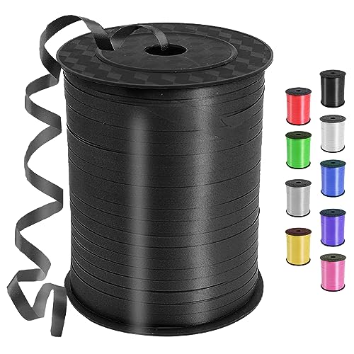 Geschenkband Schwarz, 450 Meter/ 500 Yard Schleifenband Schwarz, Ringelband, ballonband für Ballonverschlüsse, Weihnachten Neujahr Geschenkverpackung, Basteln, Partydeko, Hochzeitsdeko von YOUYIKE