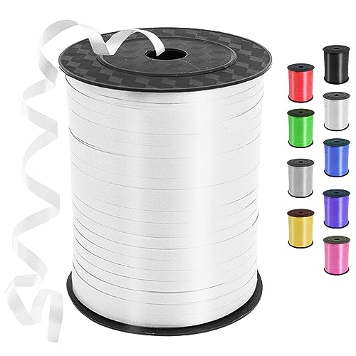 Geschenkband Weiß, 450 Meter/ 500 Yard Schleifenband weiss, Ringelband, ballonband für Ballonverschlüsse, Weihnachten Neujahr Geschenkverpackung, Basteln, Partydeko, Hochzeitsdeko Geschenkband Weiß, 450 Meter/ 500 Yard Schleifenband weiss, Ringelband, ballonband für Ballonverschlüsse, Weihnachten Neujahr Geschenkverpackung, Basteln, Partydeko, Hochzeitsdeko von YOUYIKE