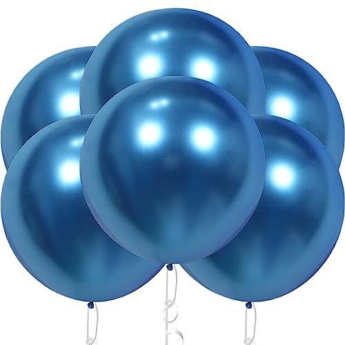 18 Zoll Blau Chrom Metallisch Glänzende Ballons, 6 Pcs Blau Grosse Luftballon,Blau Riesen Naturlatex Luftballons für Hochzeit Geburtstag Taufe Babyparty Kindergeburtstag Karnevals Deko von YOUYIKE