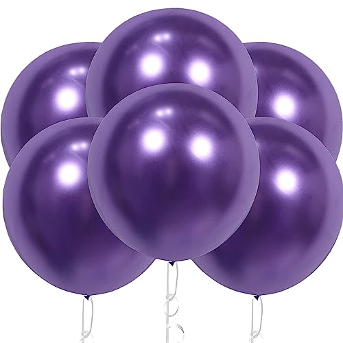18 Zoll Lila Chrom Metallisch Glänzende Ballons, 6 Stück Lila Grosse Luftballon,Lila Riesen Naturlatex Luftballons für Hochzeit Geburtstag Taufe Babyparty Kindergeburtstag Karnevals Deko von YOUYIKE
