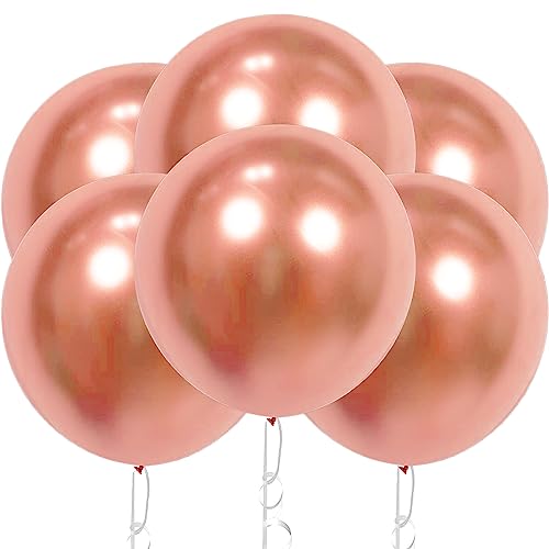 18 Zoll Chrom Metallisch Glänzende Ballons, 6 Stück Roségold Grosse Luftballon,Roségold Riesen Naturlatex Luftballons für Hochzeit Geburtstag Taufe Babyparty Kindergeburtstag Karnevals Deko von YOUYIKE