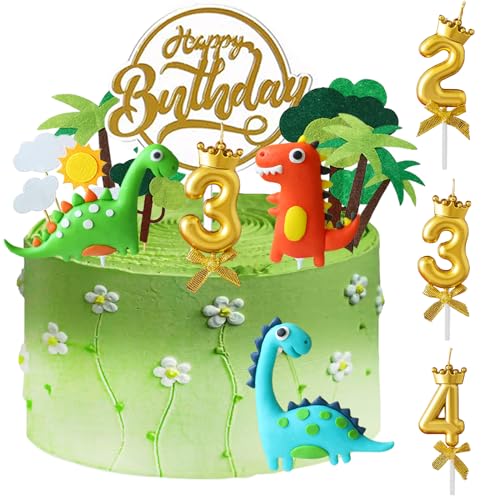 Kuchendeko Dinosaurier 3. Geburtstag, 14 Stück Dschungel Tortendeko Junge, Tortendeko Geburtstag, Dino Kuchen Deko, Cake Topper für 3 Jahr Kinder Party von YOUYIKE