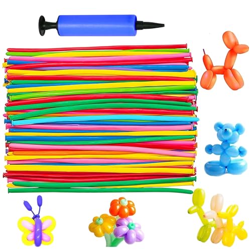 Lange Ballons, 100 Stück Modellierballons mit Luftpumpe, Lange Bunte Ballons, Modellierballons für luftballons knoten,luftballons tiere clown formen von YOUYIKE