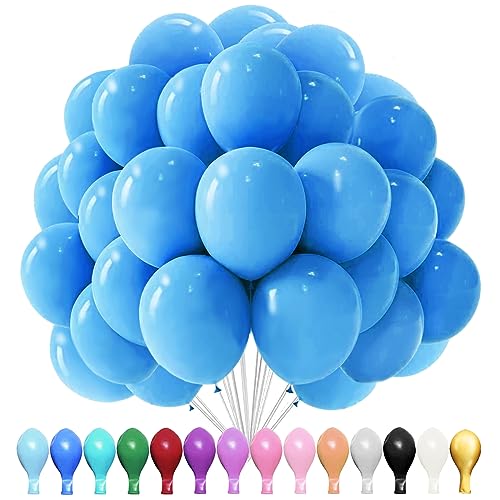 Luftballons Blau, 100 Stück 10 Zoll Luftballons hellblau Matt, 2.2g Latex Luftballons, Luftballons Matt, für Geburtstagsfeiern, Jubiläumsfeiern, Hochzeiten, Baby Party, Partydekorationen von YOUYIKE