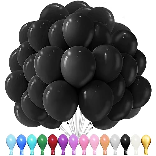 Luftballons Schwarz, 100 Stück 10 Zoll Luftballons Schwarz Matt, 2.2g Latex Luftballons, Luftballons Matt, für Geburtstagsfeiern, Jubiläumsfeiern, Hochzeiten, Baby Party, Partydekorationen von YOUYIKE