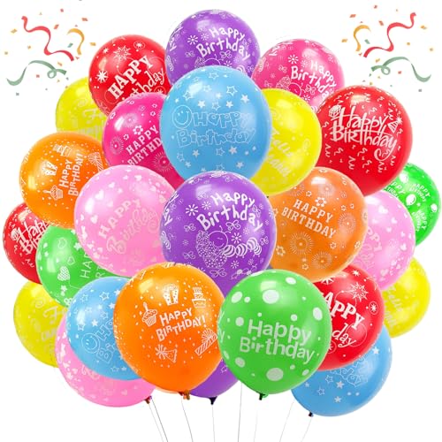 Luftballons Geburtstag, 50 Stück Premium Bunt Ballons Geburtstag, Happy Birthday Ballon, Happy Birthday Latex Luftballons für Kinder und Erwachsene mädchen Junge Geburtstagspartys (12 Zoll) von YOUYIKE