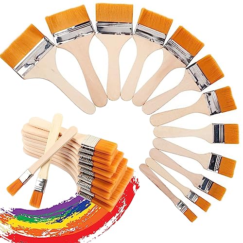 12 Stück Malpinsel Breit, 12 Größen Aquarell Flachpinsel, Breiter Acryl Flachpinsel, Pinsel Set für Farbe, Holz Pinsel, Künstler Malen Pinsel, Ölfarben Bürste für Einsteiger und Profis von YOUYIKE