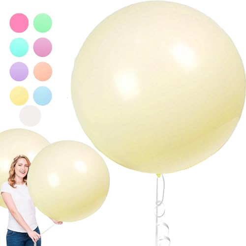 YOUYIKE 6 Stück Macaron Luftballons, 36 Zoll Gelb, Riesen Runde Luftballons, XXL Groß, Latexballons Gross für Hochzeit, Geburtstag, Taufe, Festival, Kinder Party (90cm) von YOUYIKE
