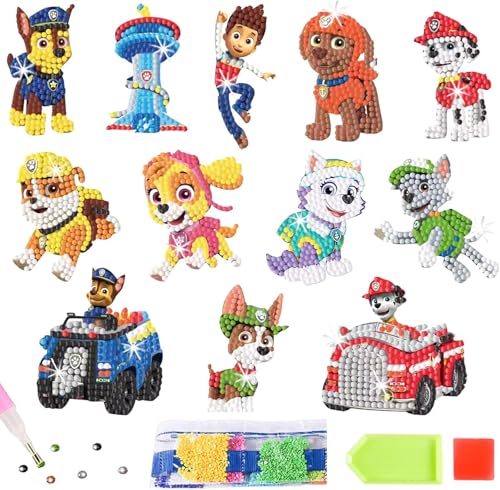 YOUYIKE 12 Stück 5D Diamond Painting Kinder, DIY Paw Patrol Diamant Aufkleber Kit, DIY Diamant Painting Kit für Kinder und Erwachsene Anfänger, Geburtstags Geschenk für Jungen Mädchen von YOUYIKE