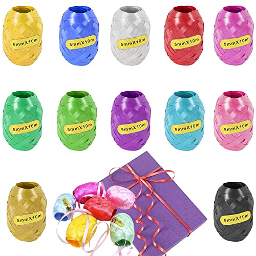 12 Stück Curling Ribbon Rolle, 5mm x 10 m je Rolle, Geschenk Bänder, Geschenkband Kräuselband, für Wedding Decoration, Verpacken von Geschenken, Luftballon Party Deko, Geburtstags, Weihnachten von YOUYIKE