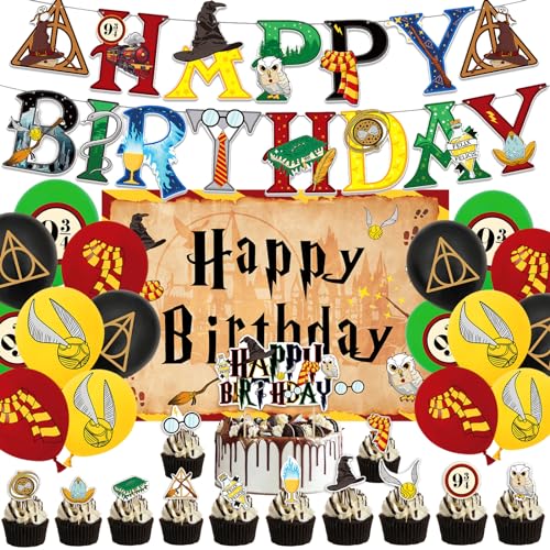 YOUYIKE Geburtstag Party Dekorationen, Wizard Party Deco Set mit Großer Ballons Geburtstag Banner Kuchen Deko, Magische Zauberer Geburtstagsdeko von YOUYIKE