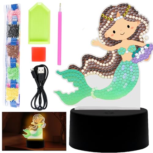 YOUYIKE Kreative DIY Diamond Painting Lampe Set, LED 7 Farben Nachtlicht, Mädchen Spielzeug Bastelset für Kinder Ab 6-12 Jahre (Meerjungfrau) von YOUYIKE