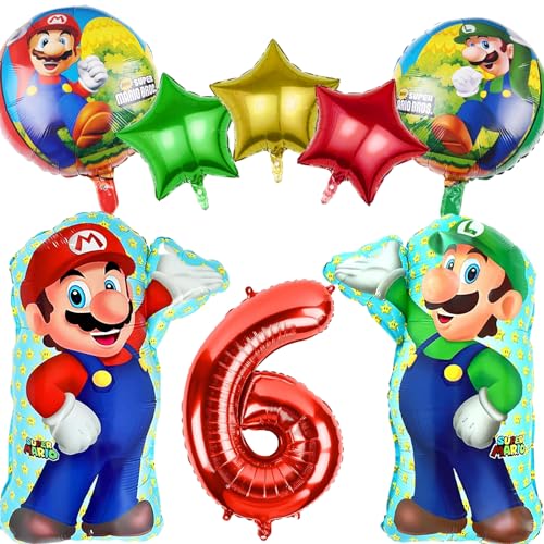 8 Stück Mario Geburtstagsdeko Kinder 6 Jahre, Super Mario Luftballons Geburtstag 6 Jahre, Folienballon Party Deko, Mario Ballons 6 Geburtstag für Kindergeburtstag Party Deko von YOUYIKE