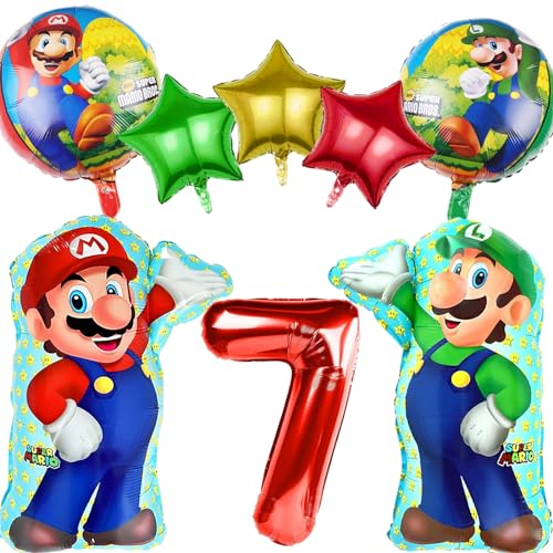 8 Stück Mario Geburtstagsdeko Kinder 7 Jahre, Super Mario Luftballons Geburtstag 7 Jahre, Folienballon Party Deko, Mario Ballons 7 Geburtstag für Kindergeburtstag Party Deko von YOUYIKE