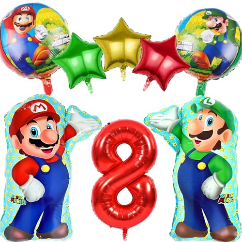 8 Stück Mario Geburtstagsdeko Kinder 8 Jahre, Super Mario Luftballons Geburtstag 8 Jahre, Folienballon Party Deko, Mario Ballons 8 Geburtstag für Kindergeburtstag Party Deko von YOUYIKE