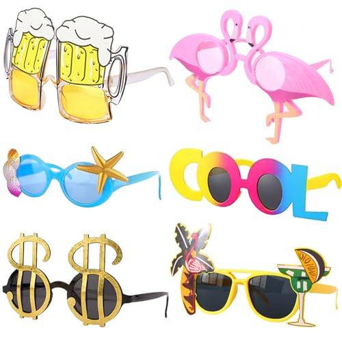 YOUYIKE Party Brillen Sets, Hawaiian Tropical Brille 6 Stück, Bierbrille, Lustige Brillen Fasching, Sonnenbrille für Beach Party Deko, Sommerparty Photo Requisiten, Neuheit Party Zubehör von YOUYIKE
