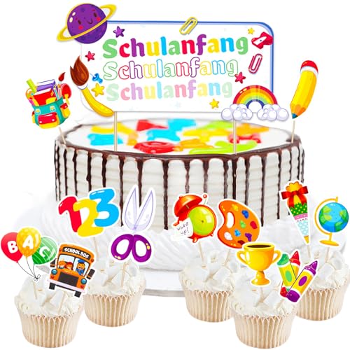 YOUYIKE Schulanfang Cupcake Toppers, 15 Stück Einschulung Tortendeko, Cupcake Toppers Mit ABC 123 Zuckertüte, Schulanfang Tortendeko, Für Mädchen Junge 1. Schultag Schulanfang Caketopper YOUYIKE Schulanfang Cupcake Toppers, 15 Stück Einschulung Tortendeko, Cupcake Toppers Mit ABC 123 Zuckertüte, Schulanfang Tortendeko, Für Mädchen Junge 1. Schultag Schulanfang Caketopper von YOUYIKE