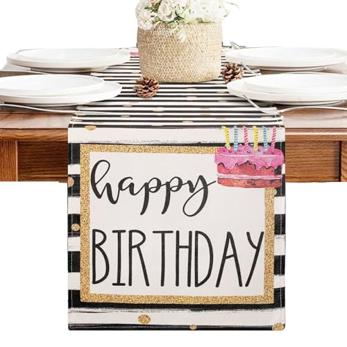 YOUYIKE Tischläufer Geburtstag Schwarz Gold, 183x33 cm Leinen Tischdecke Geburtstag, Tischdecke Kindergeburtstag, Geburtstagsparty Deko, Gute Zum Geburtstag Party Tischdecke für Junge Mädchen YOUYIKE Tischläufer Geburtstag Schwarz Gold, 183x33 cm Leinen Tischdecke Geburtstag, Tischdecke Kindergeburtstag, Geburtstagsparty Deko, Gute Zum Geburtstag Party Tischdecke für Junge Mädchen von YOUYIKE