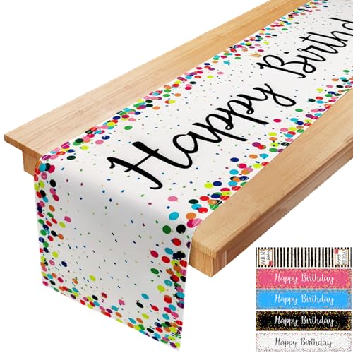 YOUYIKE Tischläufer Geburtstag Weiß, 183x33 cm Leinen Tischdecke Geburtstag, Tischdecke Kindergeburtstag, Geburtstagsparty Deko, Gute Zum Geburtstag Party Tischdecke für Junge Mädchen von YOUYIKE