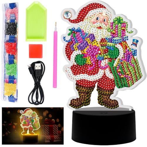 YOUYIKE Weihnachten Diamond Painting Lampe Set, Nachtlicht Bastelset für Kinder, Kreative DIY Lampe, Urlaub Geschenk für Kinder ab 5-12 Jahre von YOUYIKE