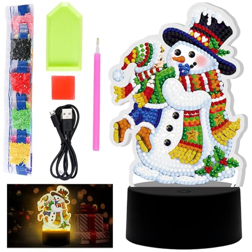 YOUYIKE Weihnachten Diamond Painting Lampe Set, Nachtlicht Bastelset für Kinder, Kreative DIY Lampe, Urlaub Geschenk für Kinder ab 5-12 Jahre von YOUYIKE