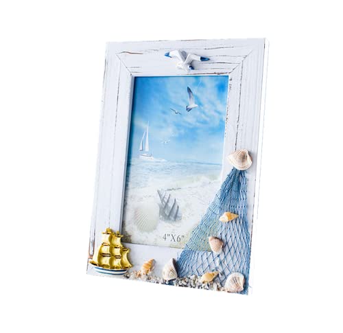 Desktop-Bilderrahmen aus Holz, zum Selbermachen, im Mittelmeer, für nautische Strand-Themen, Heim-Café-Dekoration (10,2 x 15,2 cm) von YOVECATHOU