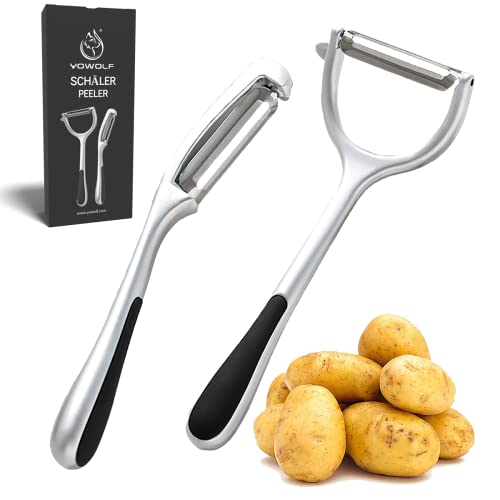 YOWOLF Schäler 2PCS,Edelstahl Gemüseschäler Kartoffelschäler Rostfrei Sparschäler Pendelschäler Pendelklinge Obstschäler Spülmaschinengeeignet Gemüsemesser mit Scharfer Klinge und Rutschfestem Griff von YOWOLF