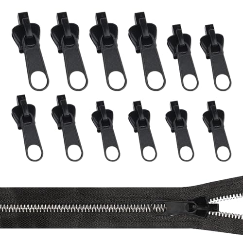 YOYEAH 12 Stück Reißverschluss Zipper Pull, fix-a-zipper, zippy fix reißverschluss, reißverschluss reparieren, Ersatz Zipper für Reißverschluss Schieber in Schwarz von YOYEAH