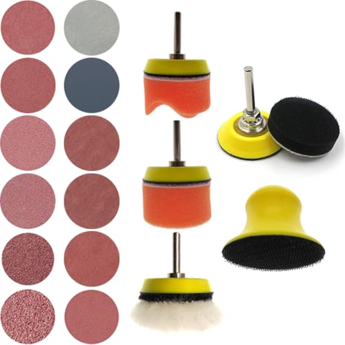 YOYEAH 180-teiliges Schleifpapier Set, 50mm Klett, Nass und Trocken Sandpapier- Körnung (80-5000) für Metall Holzmöbel und Autolackpolitur- mit 1/4-Zoll-Schaft, Schleifblock, Weichschaum-Pufferpolster von YOYEAH