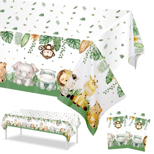 YOYEAH 2 Stück Dschungel Party Geburtstag Tischdecke Kindergeburtstag 137x274cm - Wild One Geburtstag Deko für Junge und Mädchen, Safari Geburtstagsdeko, Geburtstagstischdecke mit Tiermotiven von YOYEAH