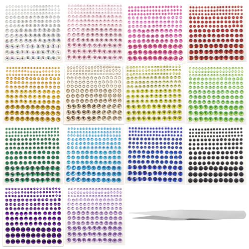 YOYEAH 2184 Stück Selbstklebende Glitzersteine in 14 Farben - Acryl Strasssteine Set mit Pinzette für Gesicht, Nägel & Dekorationen - Strasssteine zum Basteln - Glitzersteine Selbstklebend YOYEAH 2184 Stück Selbstklebende Glitzersteine in 14 Farben - Acryl Strasssteine Set mit Pinzette für Gesicht, Nägel & Dekorationen - Strasssteine zum Basteln - Glitzersteine Selbstklebend von YOYEAH