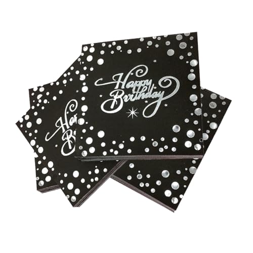 YOYEAH 40 Stück Servietten Schwarz Silber für Tischdeko - Happy Birthday Geburtstagsservietten, Schwarze Deko Geburtstag, Lustige Servietten für Mädchen und Jungen von YOYEAH