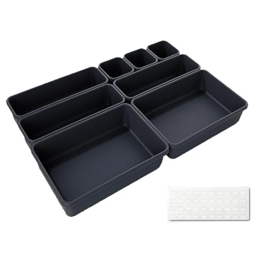 YOYEAH Schubladen Organizer Box 8er Set - Ordnungssystem für Küche & Bad, Make-up, Gewürze - Kunststoff Schubladenbox mit Silikonmatten - Schreibtisch & Schminktisch Trenner - Schubladen Sortierbox von YOYEAH