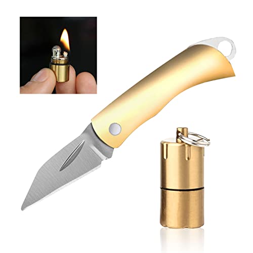 Taschenmesser Schlüsselanhänger Mini Überlebenswerkzeug Set: Mini Taschenmesser Klappmesser, Schlüsselanhänger Messer mit Kerosin Lampen, Taschenmesser Schlüsselanhänger für Alltagstragen Notfall von YOYIAG