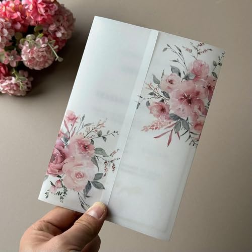 YOYOBO 20 Stück Aquarellblumen-Pergamentpapier, geeignet für Hochzeitseinladungen, Pergamentjacke, individuelle Einladungen von YOYOBO