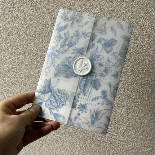 YOYOBO Pergamentpapier mit blauen, grünen oder rosa Blumen, geeignet für Hochzeitseinladungen von YOYOBO