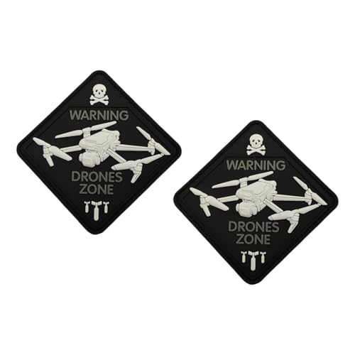 3D Soft-Klebepatch WARNING DRONES ZONE, PVC-Abzeichen für Westen und Uniformen - schwarz-weiß leuchtend von YOYUMI