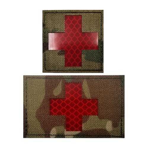 Aufnäher mit Schweizer Flagge, Kreuz, Rettungs-Logo, Nylongewebe, reflektierender taktischer Aufnäher für Helm, Weste, Rucksack – Camouflage Rot von YOYUMI